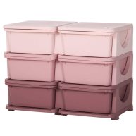 Qaba 3 Tier Kids Storage Unit 6 Drawer Chest Toy Organizer Plastic Bins for Kids Bedroom Nursery Kindergarten Living Room for Boys Girls Toddlers