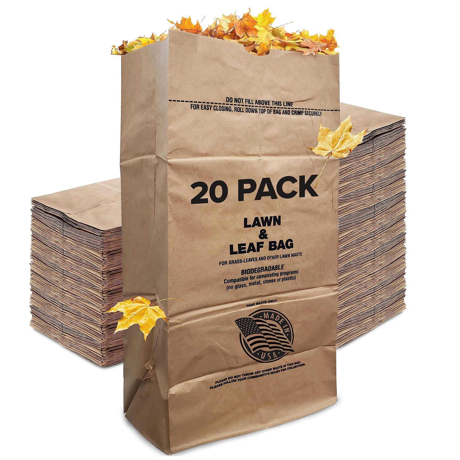 30 Gallon Kraft Lawn and Leaf Bags Eco-Friendly Heavy Duty Large Paper Trash Bags