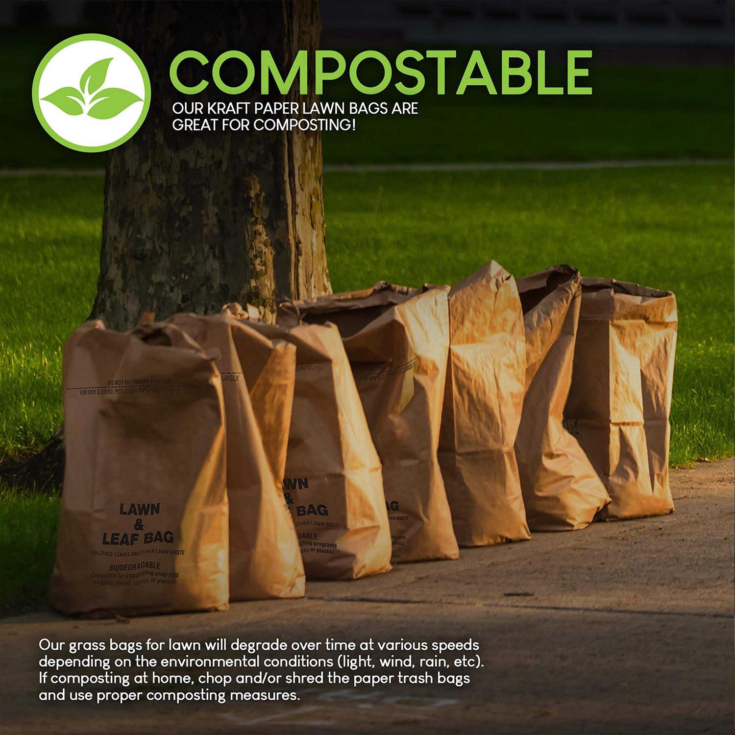 30 Gallon Kraft Lawn and Leaf Bags Eco-Friendly Heavy Duty Large Paper Trash Bags - Image 3