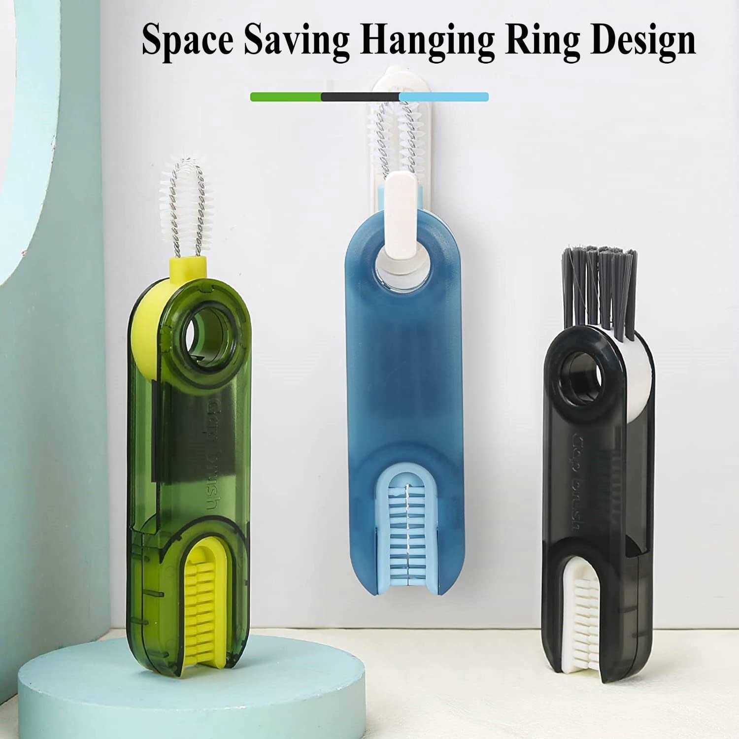 3 in 1 Cup Lid Cleaning Brush Set Multifunctional Bottle Brush Cleaner Tiny Bottle Cup Lid Brush Straw Cleaner Tools Mini Silicone Bottle Cup-Holder - Image 2