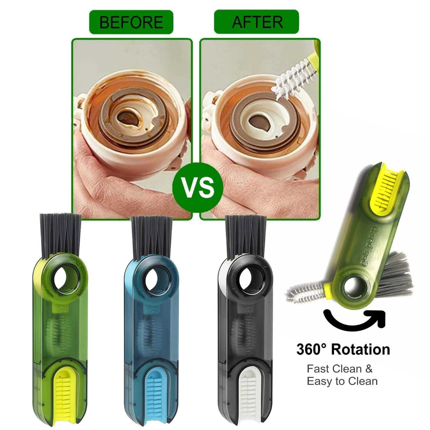 3 in 1 Cup Lid Cleaning Brush Set Multifunctional Bottle Brush Cleaner Tiny Bottle Cup Lid Brush Straw Cleaner Tools Mini Silicone Bottle Cup-Holder - Image 3