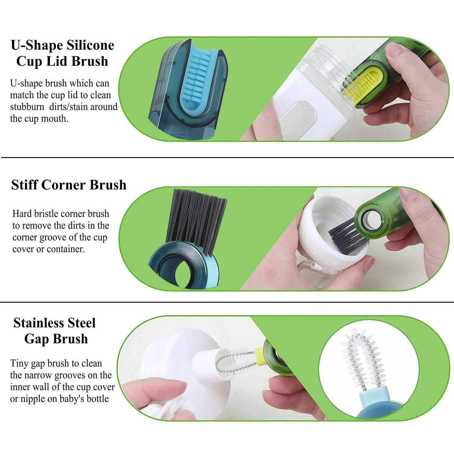 3 in 1 Cup Lid Cleaning Brush Set Multifunctional Bottle Brush Cleaner Tiny Bottle Cup Lid Brush Straw Cleaner Tools Mini Silicone Bottle Cup-Holder - Image 4