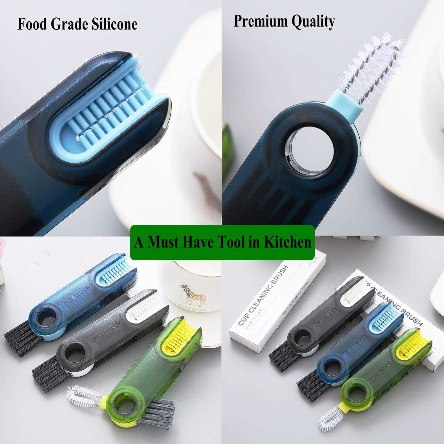 3 in 1 Cup Lid Cleaning Brush Set Multifunctional Bottle Brush Cleaner Tiny Bottle Cup Lid Brush Straw Cleaner Tools Mini Silicone Bottle Cup-Holder - Image 5