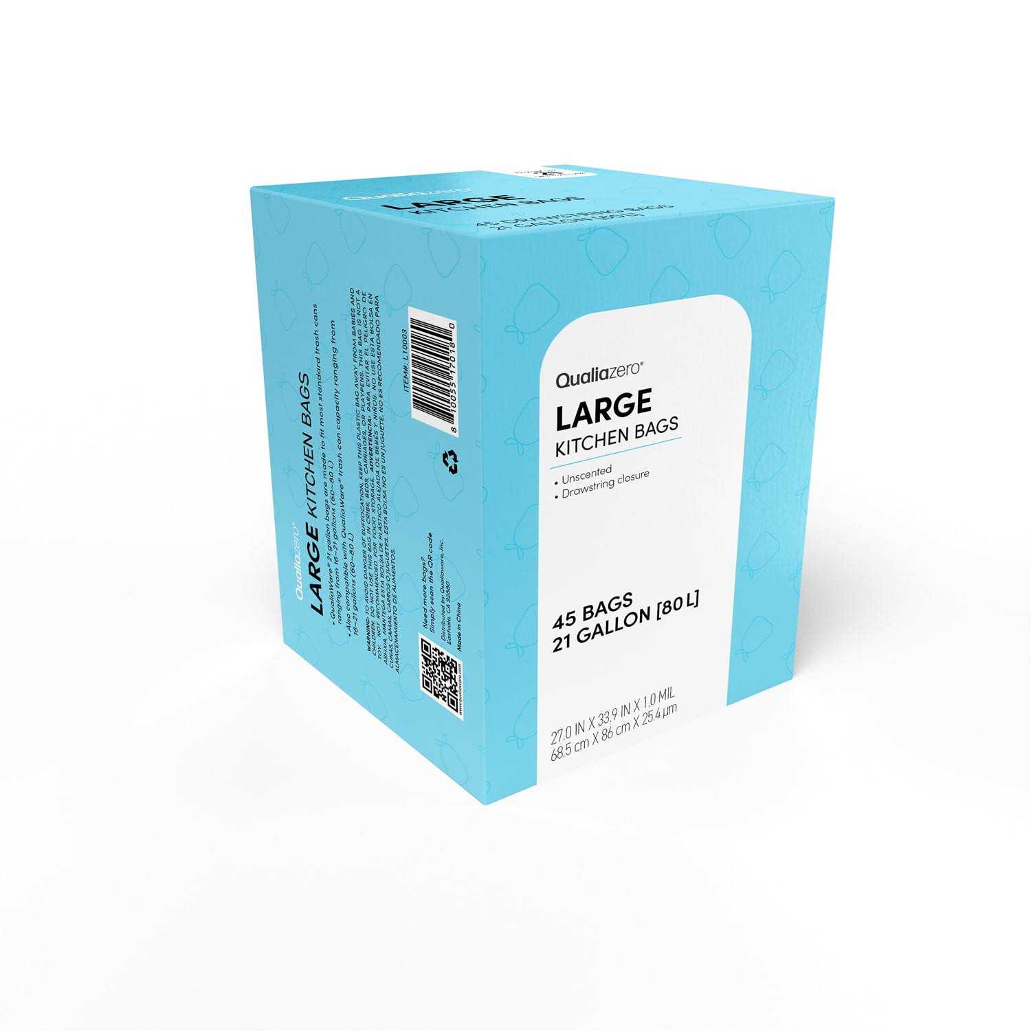 Qualia 21 Gal./80L Drawstring Closure Trash Bags Liners - Image 2