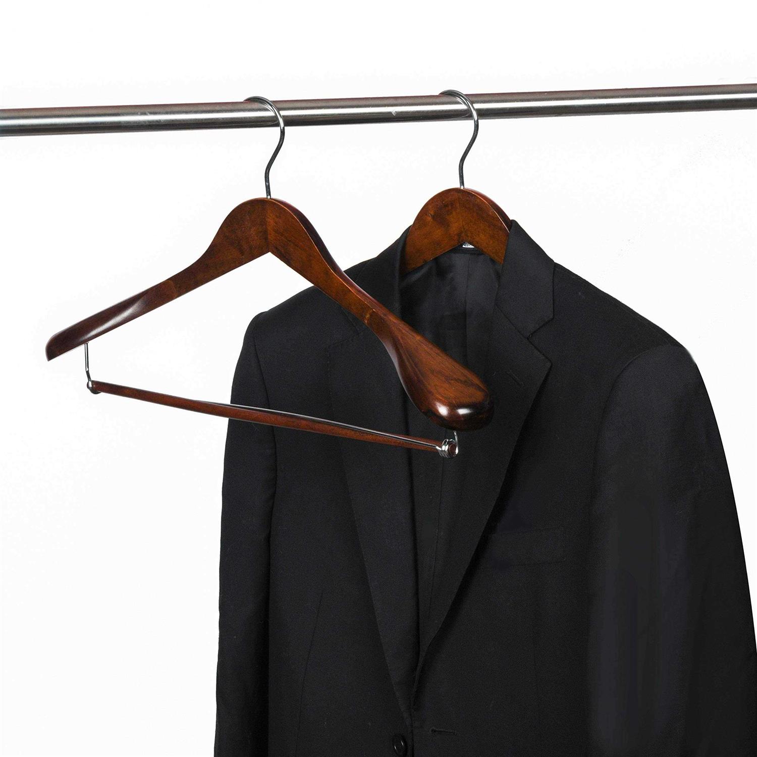 Quality Hangers Quality Luxury Wooden Suit Hangers Wide Wood Hanger for Coats and Pants with Locking Bar - Image 3