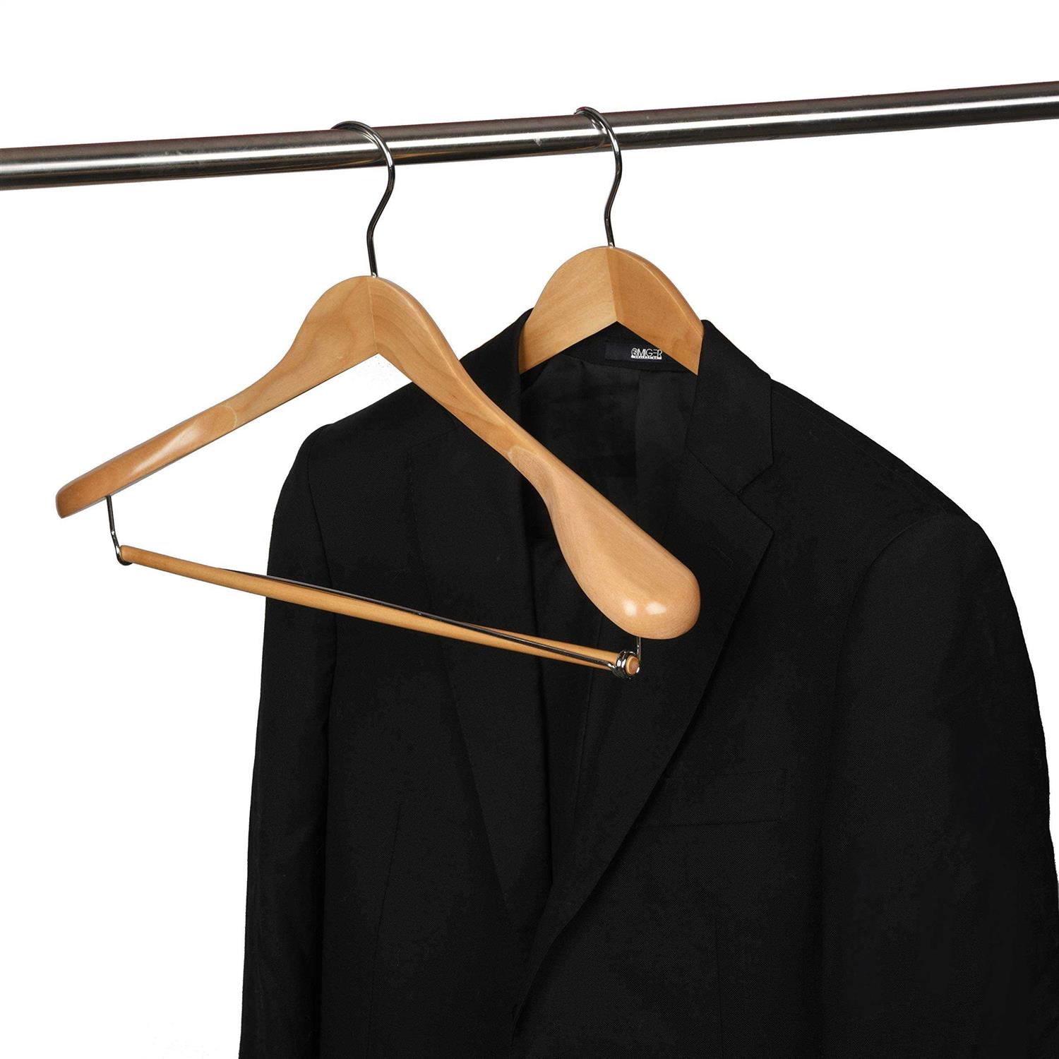 Quality Hangers Quality Luxury Wooden Suit Hangers Wide Wood Hanger for Coats and Pants with Locking Bar - Image 2