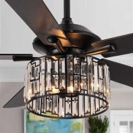 Parrot Uncle 52 Dicken Modern Downrod Mount Reversible Crystal Ceiling Fan with Lighting and Remote Control