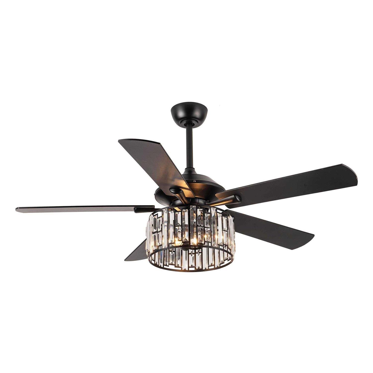 Parrot Uncle 52 Dicken Modern Downrod Mount Reversible Crystal Ceiling Fan with Lighting and Remote Control - Image 2