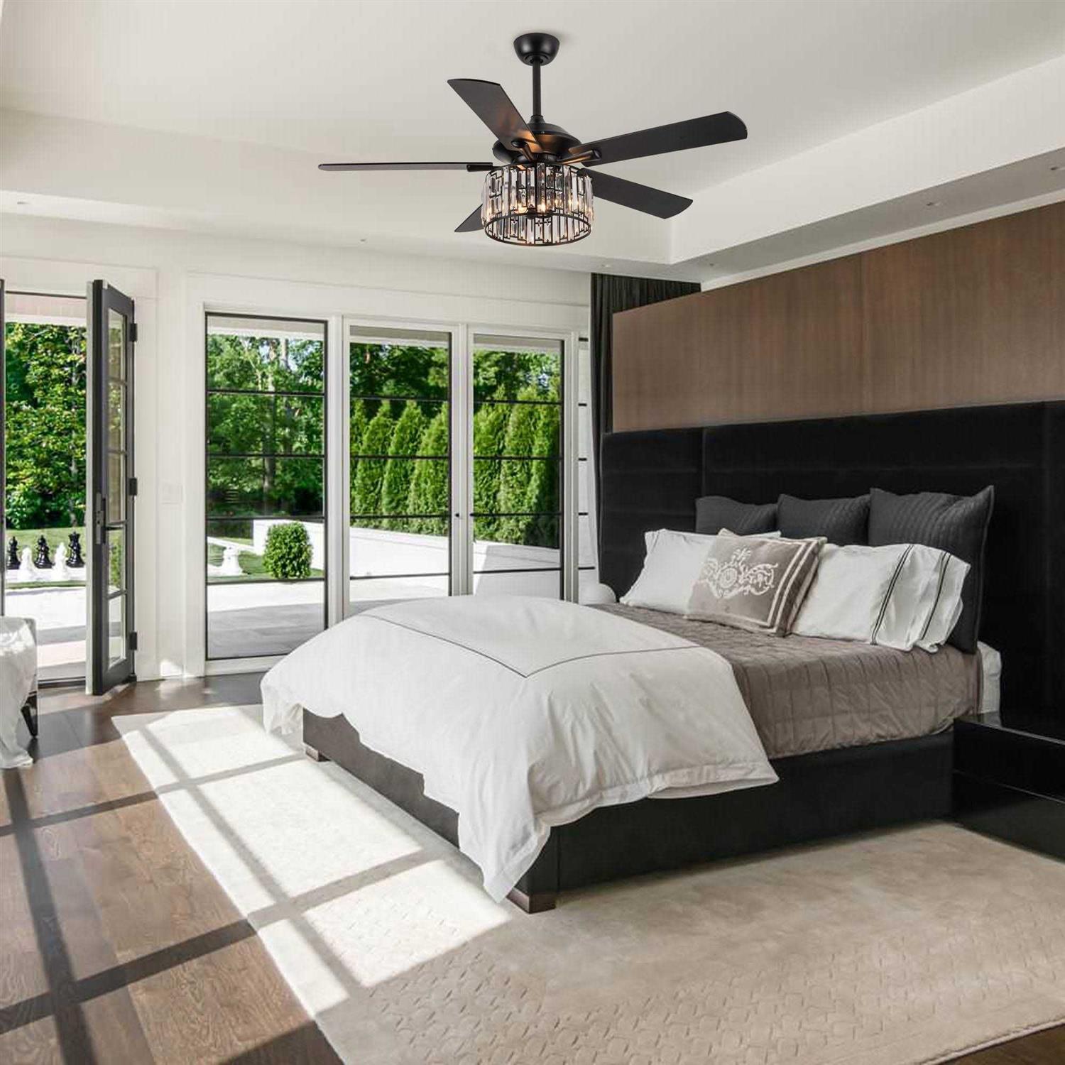 Parrot Uncle 52 Dicken Modern Downrod Mount Reversible Crystal Ceiling Fan with Lighting and Remote Control - Image 3