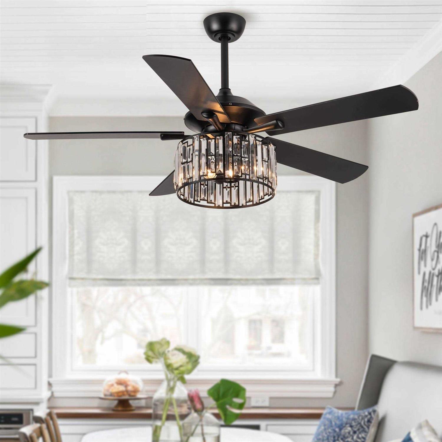 Parrot Uncle 52 Dicken Modern Downrod Mount Reversible Crystal Ceiling Fan with Lighting and Remote Control - Image 4