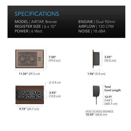 AC Infinity AIRTAP T6 Quiet Register Booster Fan System - Image 3