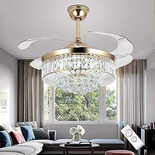 42&”Reversible Chandelier Crystal Ceiling Fan with Lights Stepless Dimming Modern Ceiling Fan Remote Control Retractable Invisible Blades - Image 2