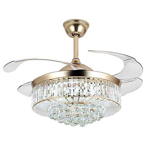 42&”Reversible Chandelier Crystal Ceiling Fan with Lights Stepless Dimming Modern Ceiling Fan Remote Control Retractable Invisible Blades - Image 4