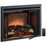 Puraflame Klaus Electric Fireplace Insert with Fire Crackling Sound Glass Door and Mesh Screen