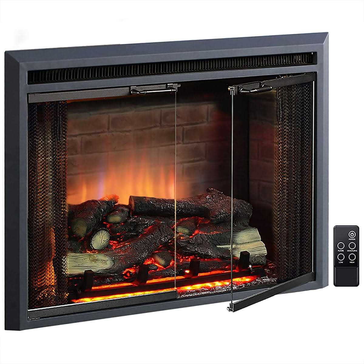 Puraflame Klaus Electric Fireplace Insert with Fire Crackling Sound Glass Door and Mesh Screen