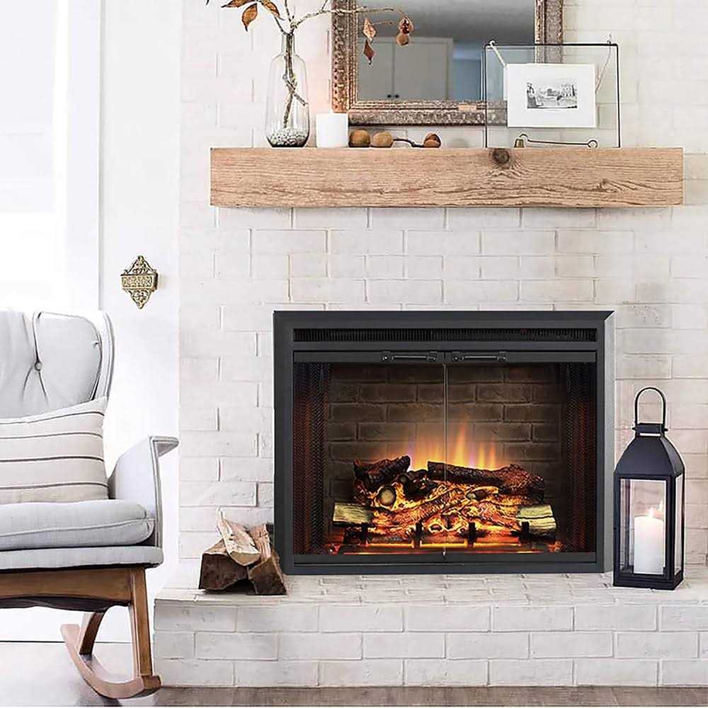 Puraflame Klaus Electric Fireplace Insert with Fire Crackling Sound Glass Door and Mesh Screen - Image 2