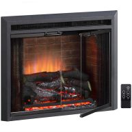 Puraflame Klaus Electric Fireplace Insert with Fire Crackling Sound Glass Door and Mesh Screen