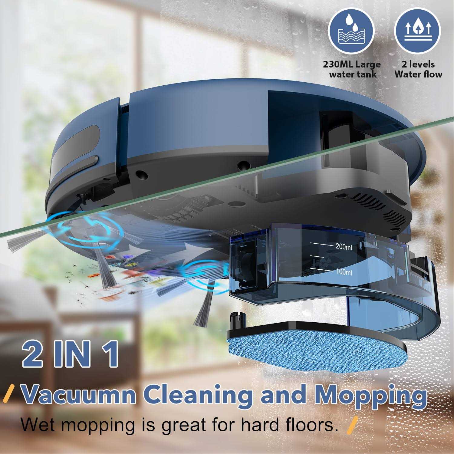Onson Robot Vacuum Cleaner, Robot Vacuum and Mop Combo with Wifi / Alexa for Pet Hair and Hard Floor - Image 5