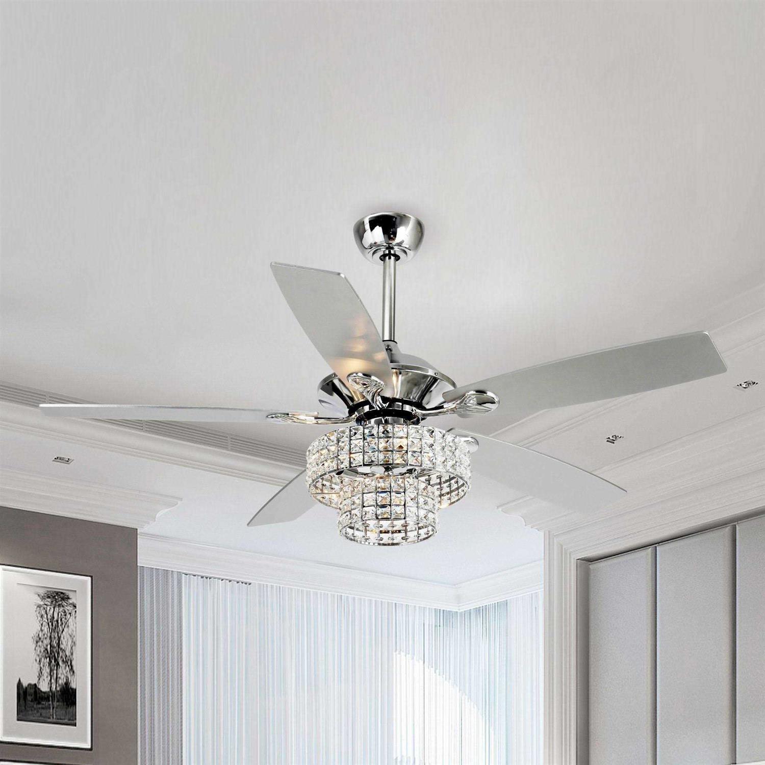 Parrot Uncle 52-inch Modern 4-Light Dual Crystal Shade Ceiling Fan with Remote