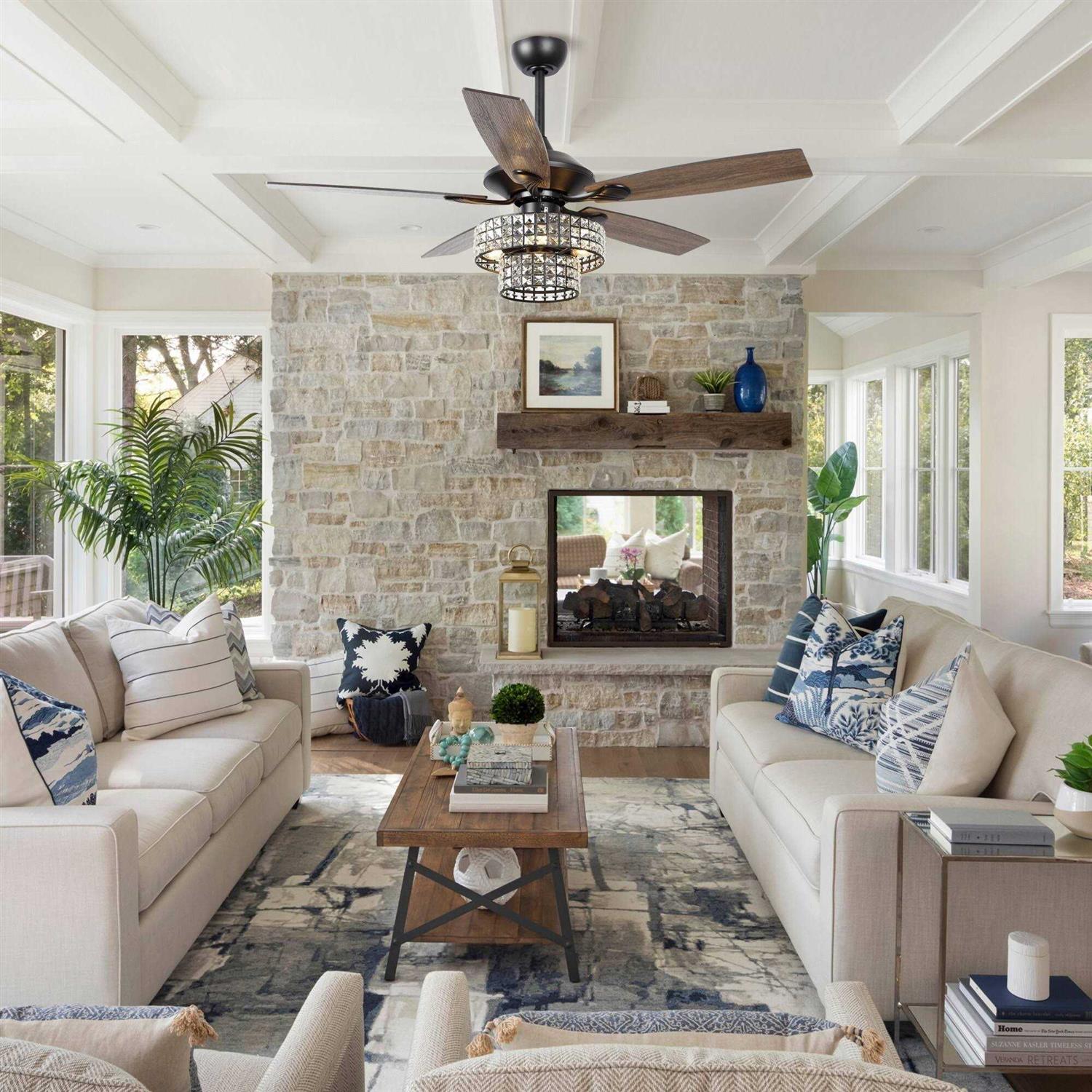 Parrot Uncle 52-inch Modern 4-Light Dual Crystal Shade Ceiling Fan with Remote