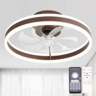Oaks Aura 20 in. Integrated LED Indoor Brown Modern Flush Mount Low Profile Ceiling Fan with Light DC2002-K