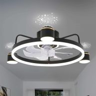 Oaks Decor Trissino 28-in Black Color-changing LED Indoor Flush Mount Ceiling Fan with Light Remote DC2001