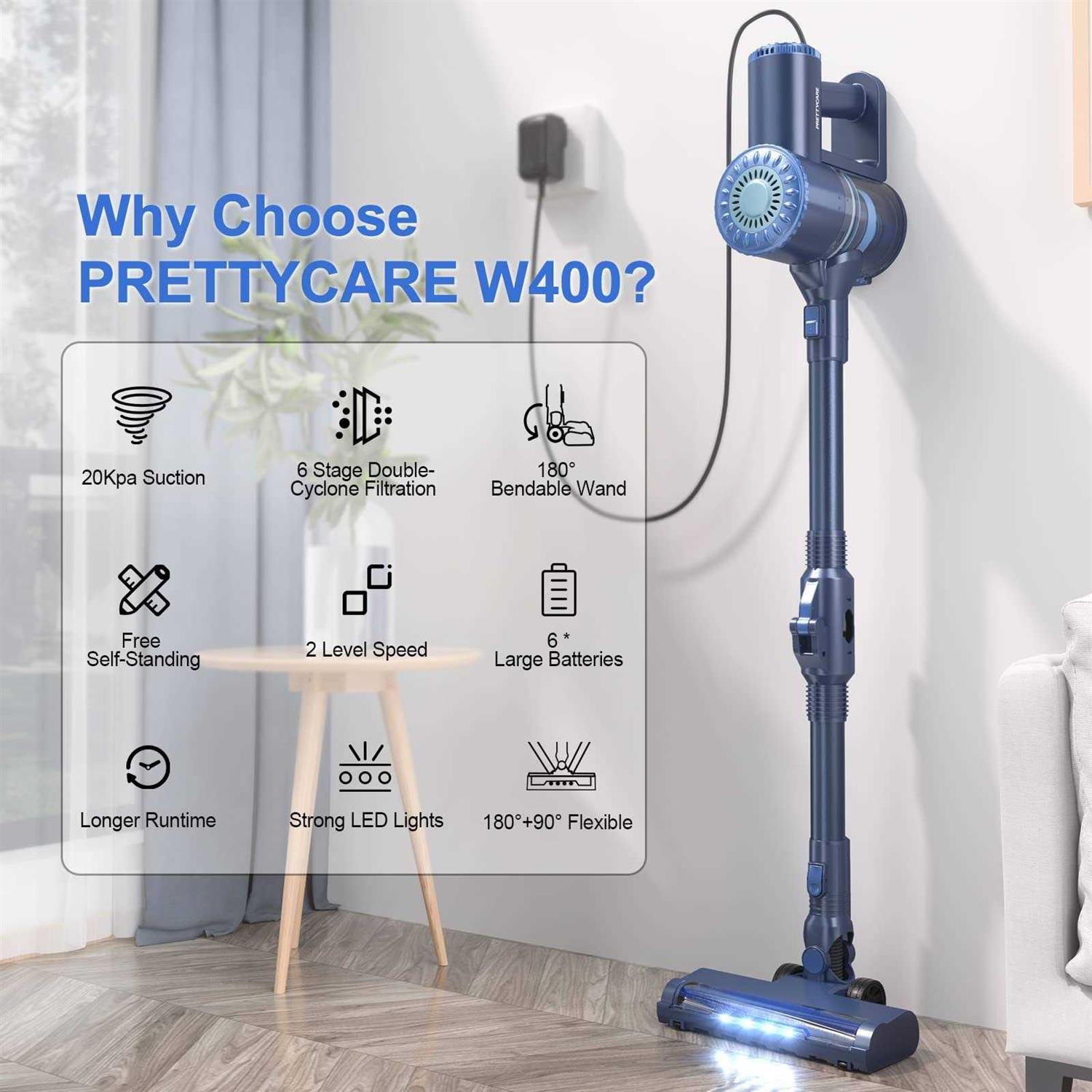 PRETTYCARE Cordless Vacuum Cleaner 6 in 1 Lightweight Stick Vacuum Self-Standing with Powerful Suction - Image 3