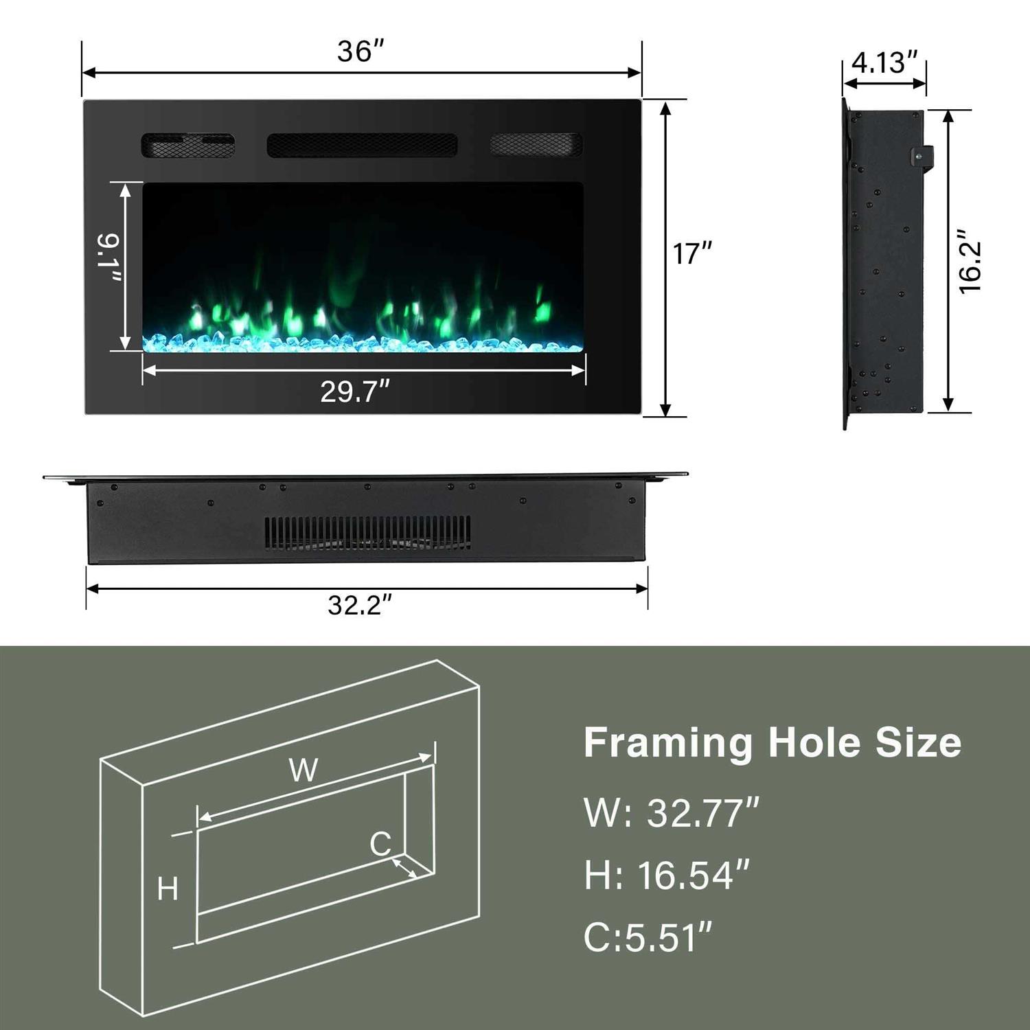 36 Inch Electric Fireplace Inserts Quiet Wall Mounted Fireplace Led Fireplace for Living Room - Image 2
