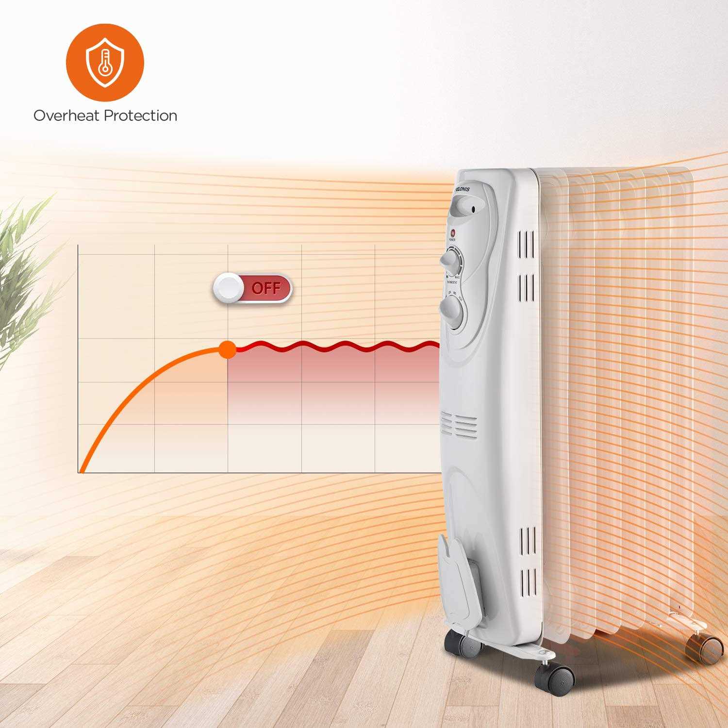 Pelonis Pho15A2Agw Basic Electric Oil Filled Radiator 1500W Portable Full Room Radiant Space Heater With Adjustable Thermostat - Image 5