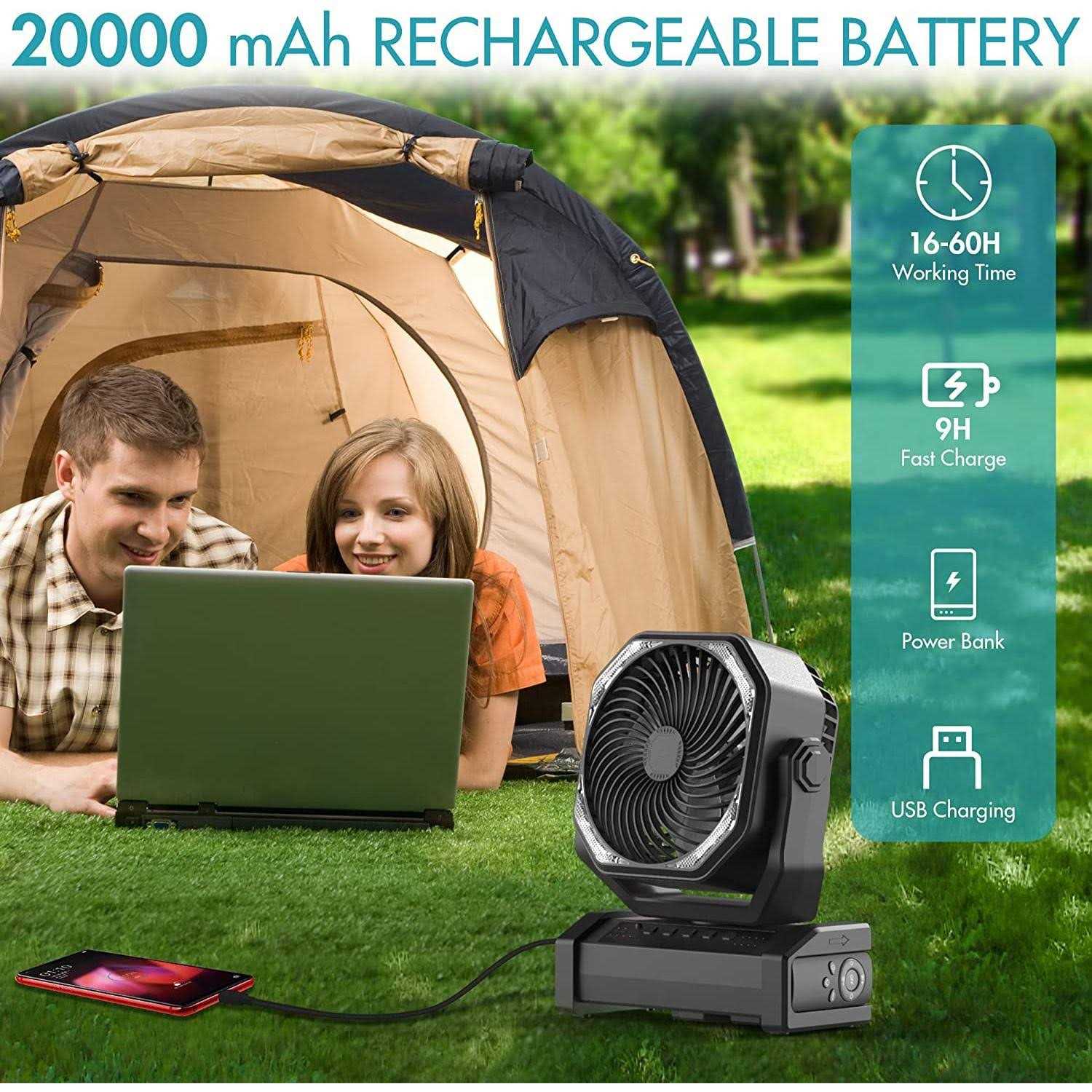panergy 10000mAh Rechargeable Battery Jobsite Fan with Light & Hook - Image 2