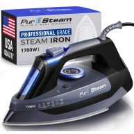 PurSteam World’s Best Steamers Professional Grade 1700W Steam Iron for Clothes with Rapid Even Heat Scratch Resistant Stainless Steel Sole Plate