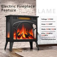 R.W.FLAME Freestanding Fireplace Heater with Realistic Flame,Portable Remote Control
