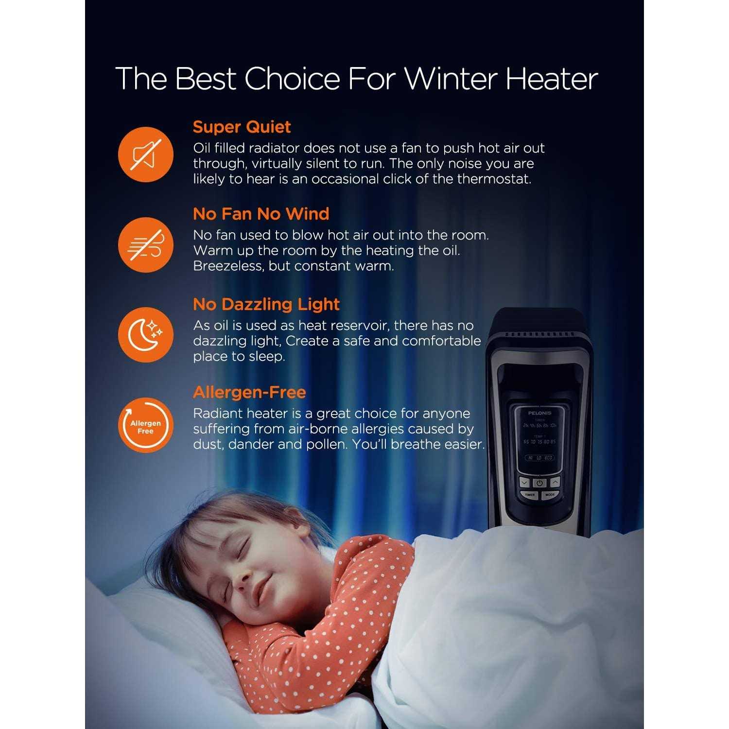Pelonis Oil Filled Radiator Portable Space Heater with Programmable Thermostat - Image 4