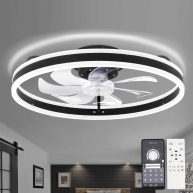 Oaks Aura 20in. LED Indoor Black Bladeless Low Profile Ceiling Fan Flush Mount Smart App Remote Control Dimmable Lighting DC2002