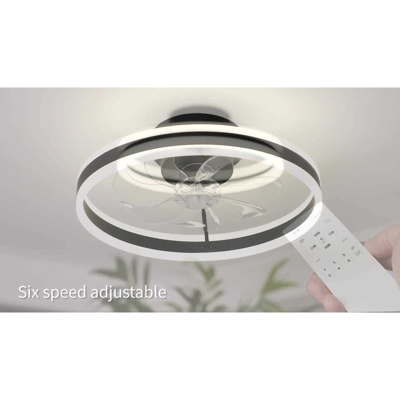 Oaks Aura 20in. LED Indoor Black Bladeless Low Profile Ceiling Fan Flush Mount Smart App Remote Control Dimmable Lighting DC2002 - Image 5