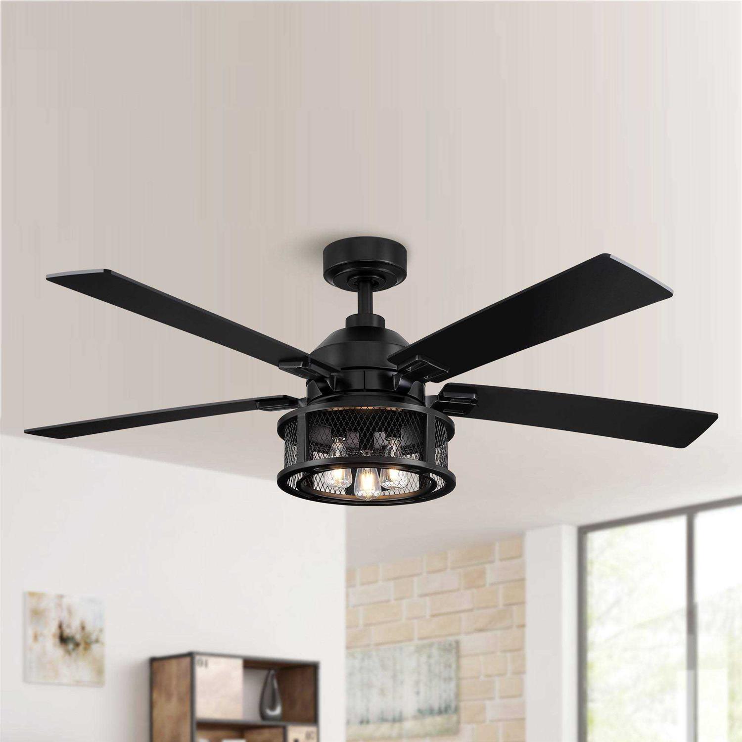 Parrot Uncle 52 inch Industrial Reversible 5-Blade Mesh LED Ceiling Fan with Remote