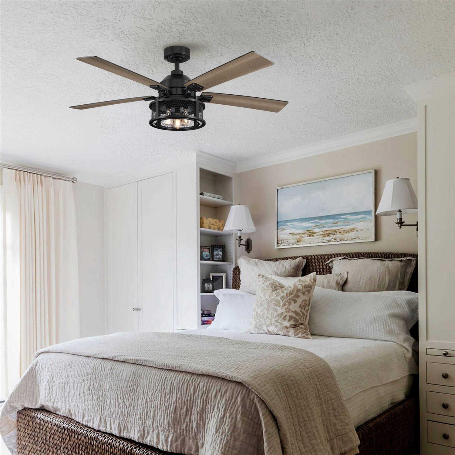 Parrot Uncle 52 inch Industrial Reversible 5-Blade Mesh LED Ceiling Fan with Remote - Image 2