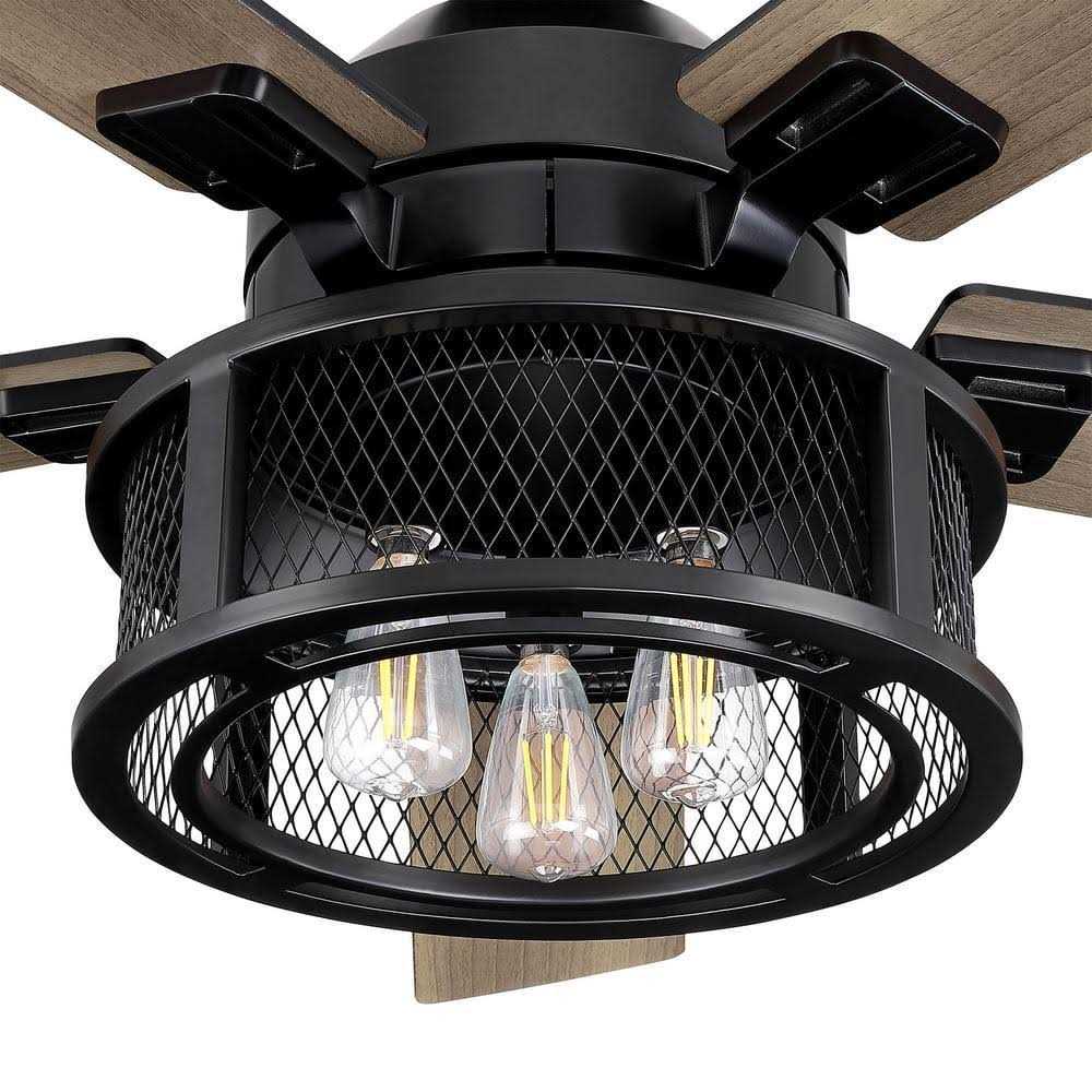 Parrot Uncle 52 inch Industrial Reversible 5-Blade Mesh LED Ceiling Fan with Remote - Image 3