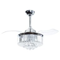 Parrot Uncle Broxburne 36 in. Modern Chrome Retractable 3-Blade Crystal Ceiling Fan with Light Kit and Remote Control