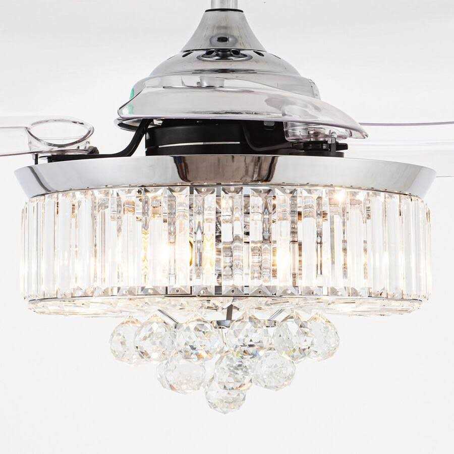 Parrot Uncle Broxburne 36 in. Modern Chrome Retractable 3-Blade Crystal Ceiling Fan with Light Kit and Remote Control - Image 3