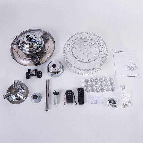 Parrot Uncle Broxburne 36 in. Modern Chrome Retractable 3-Blade Crystal Ceiling Fan with Light Kit and Remote Control - Image 5