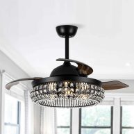 Parrot Uncle 42 Modern Black 3-Light Crystal Ceiling Fan Chandelier with Remote