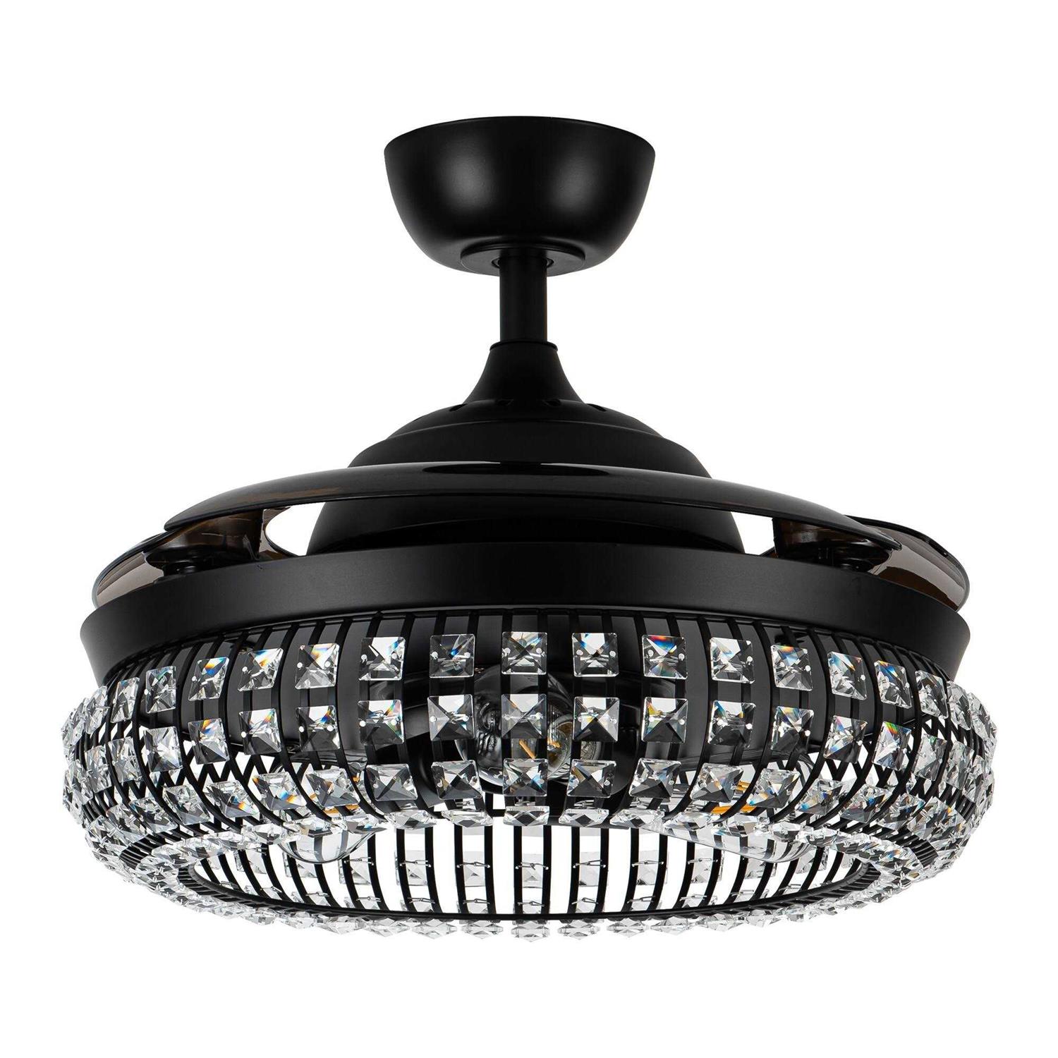Parrot Uncle 42 Modern Black 3-Light Crystal Ceiling Fan Chandelier with Remote - Image 4