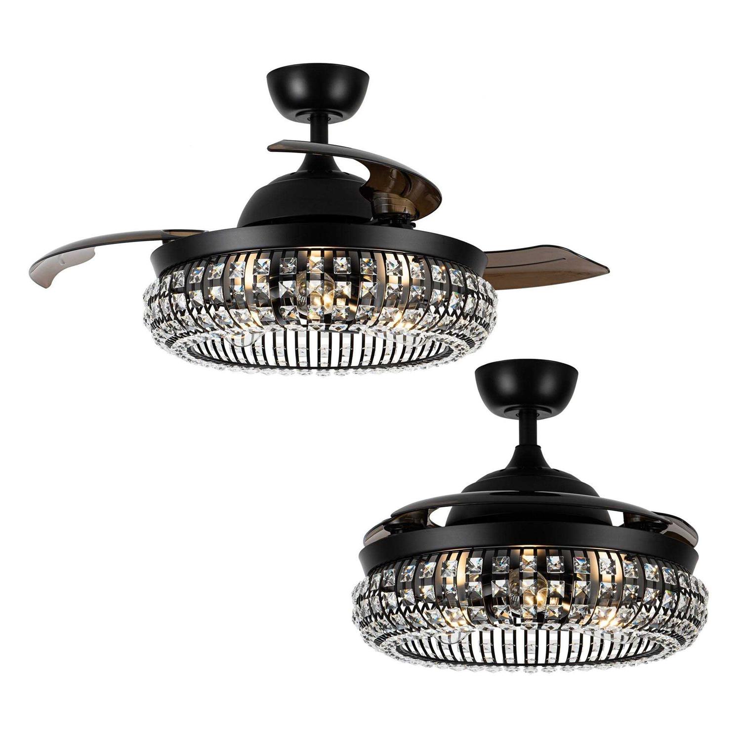 Parrot Uncle 42 Modern Black 3-Light Crystal Ceiling Fan Chandelier with Remote - Image 5