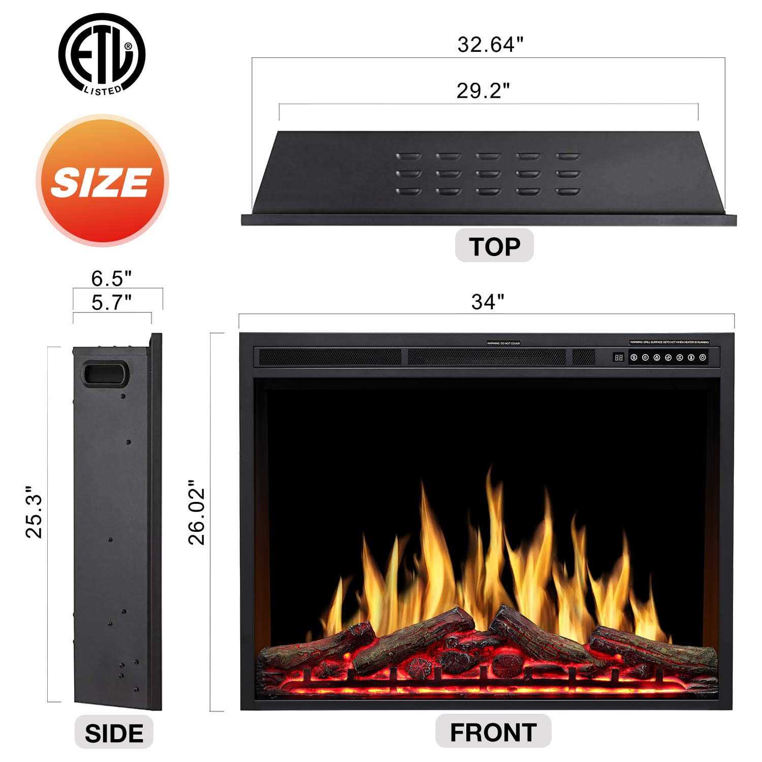 R.w.Flame 34 Electric Fireplace Insert Adjuatble Flame Colors - Image 3