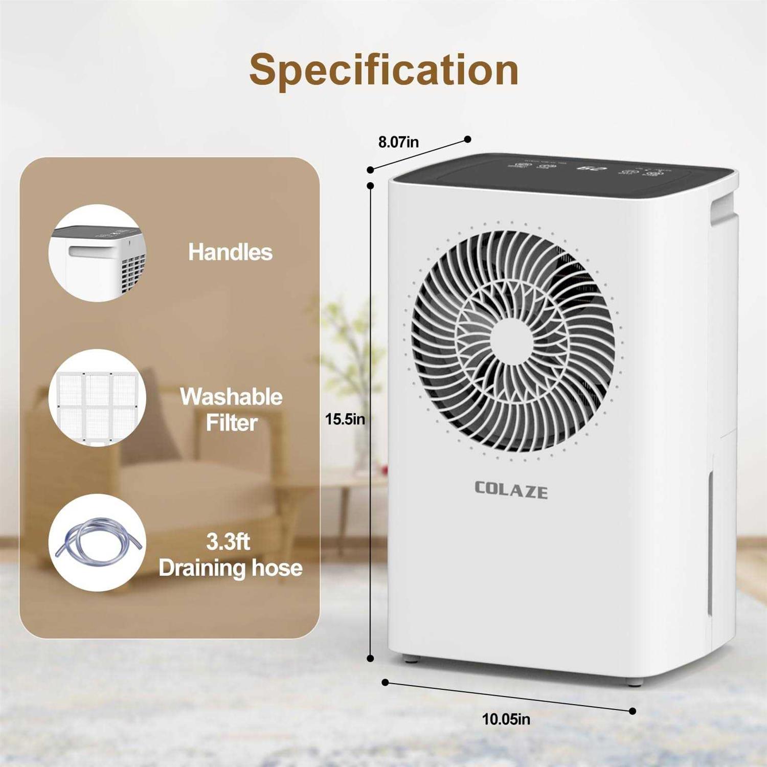 2500 Sq. Ft 30 Pint Dehumidifier, Dehumidifiers For Home Basement With Drain Hose, Colaze Dehumidifiers For Large Room With Auto Or Manual Drain - Image 3