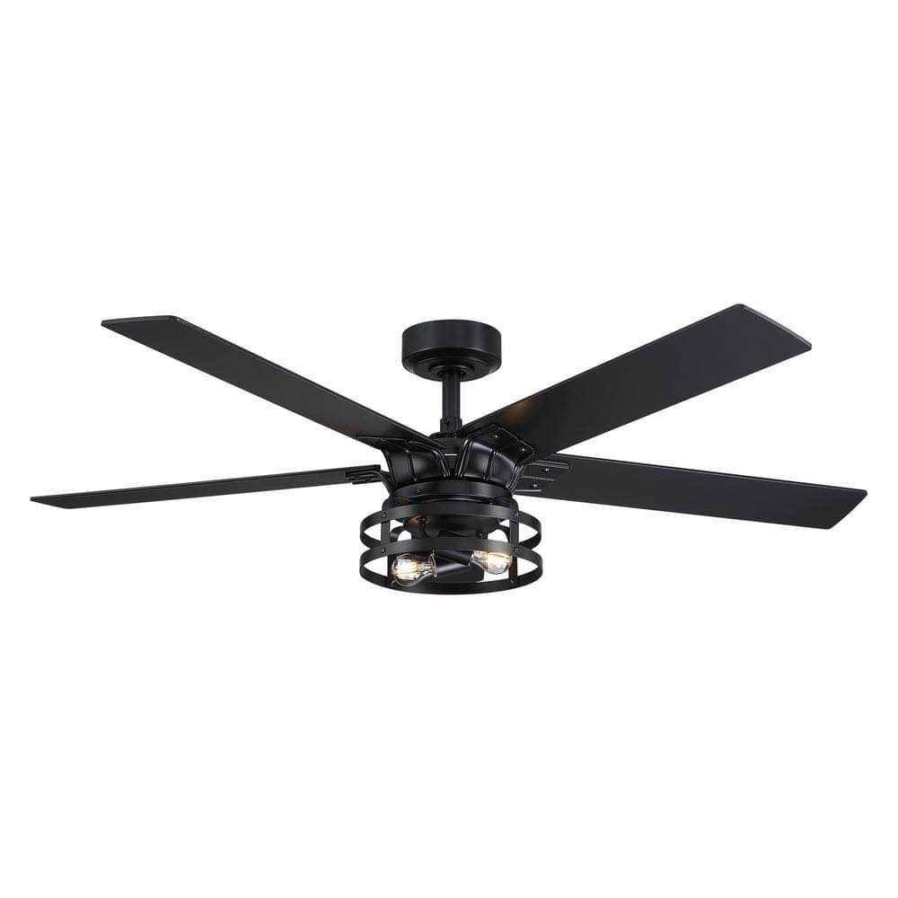Parrot Uncle 52 in. Industrial Black Ceiling Fan with Remote Control and Light Kit F6321110V
