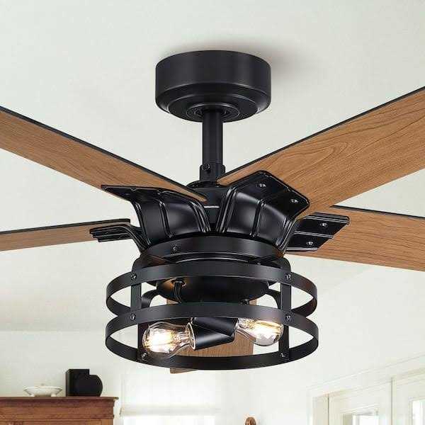 Parrot Uncle 52 in. Industrial Black Ceiling Fan with Remote Control and Light Kit F6321110V - Image 2