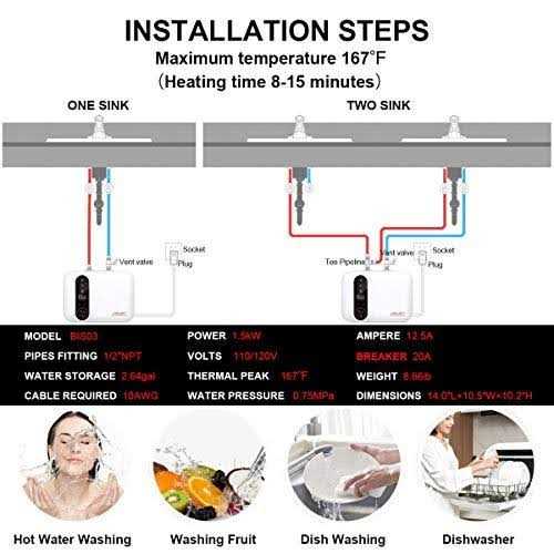 110V-120V 1.5Kw Instant Electric Hot Water Heater Under Kitchen Small Tank 2.5-3.0 Gallon Storage,Rv Trailer Instant Counter Compact Point-of-Use,2 - Image 5