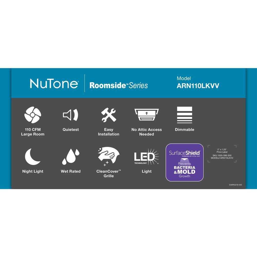 NuTone ARN110LKVV NuTone SurfaceShield Exhaust Fan w/ LED and Vyv Antimicrobial Virus Killing* Light - Image 4